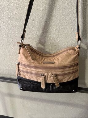 Stone & Co Tan Black Multi-Zip Crossbody Shoulder Bag